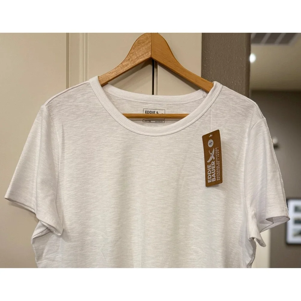 Eddie Bauer Wms White Casual Slub Rib SS 2XLT Top/T-Shirt Gorpcore NWT‎ Tall